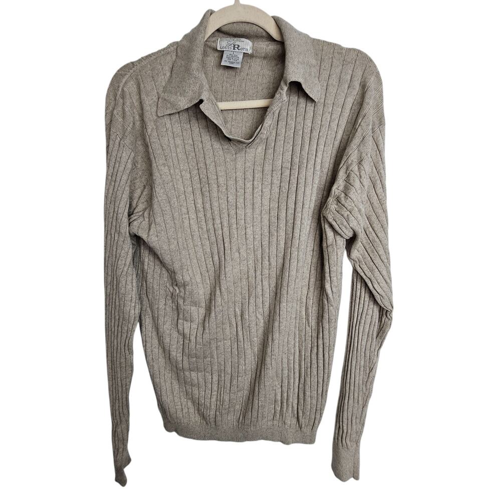 Louis Roth Mens Silk Cashmere Sweater Ribbed Collared Preppy Minimalist Size L